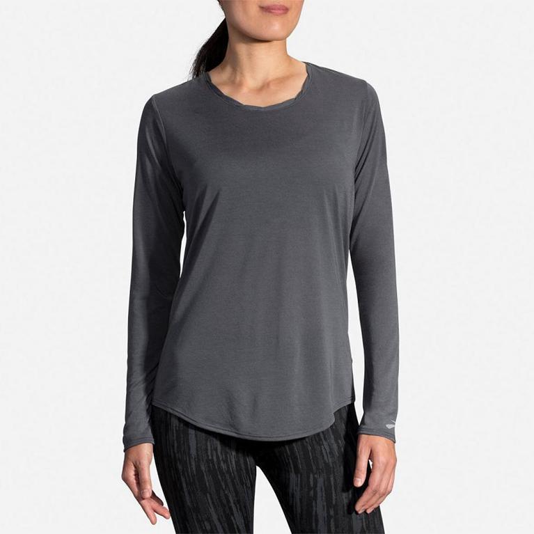 Brooks Distance Long Sleeve Running Shirt - Women's - Grey (53624-ETFI)